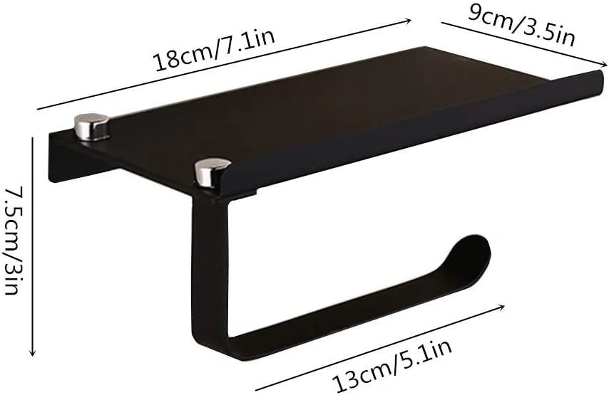 جا دستمال کاغذی دیواری مشکی، مناسب دستشویی، آشپزخانه، و آویز حوله