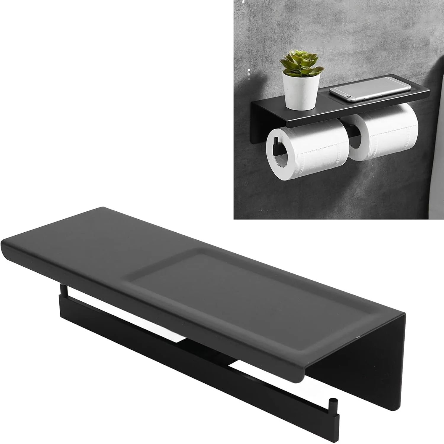 جا دستمال کاغذی دیواری با قفسه نگهداری، مناسب برای دستمال کاغذی و پارچه، قابل استفاده در حمام هتل، مشکی