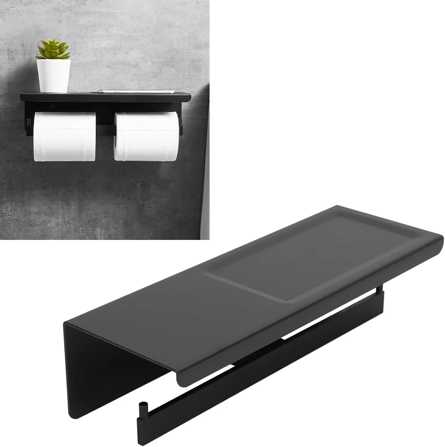 جا دستمال کاغذی دیواری با قفسه نگهداری، مناسب برای دستمال کاغذی و پارچه، قابل استفاده در حمام هتل، مشکی