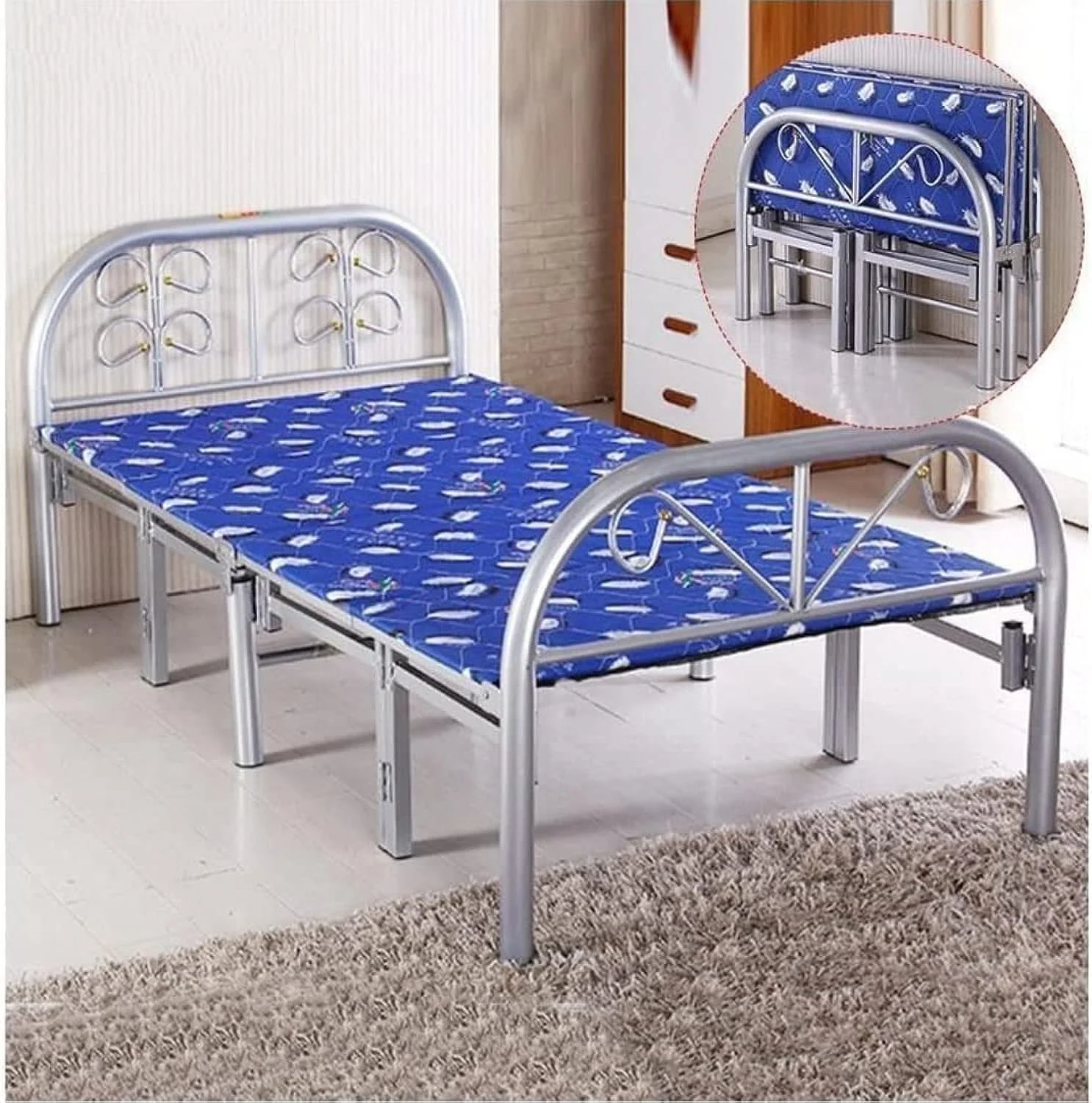 تخت تاشو فلزی سنگین Furniture4Us رنگ نقره ای و آبی - سایز یک نفره (طول x عرض x ارتفاع) 190 x 90 x 70 سانتی متر مدل - F4US-FB19090 تخت تاشو فلزی سنگین Furniture4Us رنگ نقره ای و آبی - سایز یک نفره (طول x عرض x ارتفاع) 190 x 90 x 70 سانتی متر مدل - F4US-FB19090