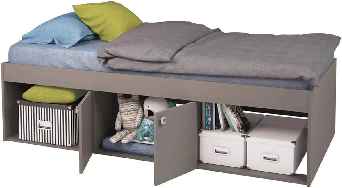 ای تو زد فرنیچر - تخت خواب یک نفره کابین دار با فضای ذخیره سازی کم ارتفاع به رنگ خاکستری به همراه تشک ای تو زد فرنیچر - تخت خواب یک نفره کابین دار با فضای ذخیره سازی کم ارتفاع به رنگ خاکستری به همراه تشک
