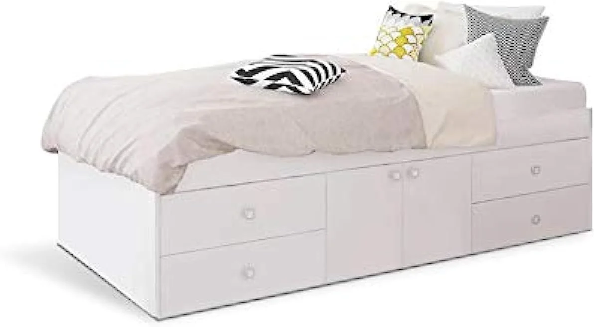 ای تو زد فرنیچر - تخت یک نفره با فضای ذخیره سازی و تشک به رنگ سفید ای تو زد فرنیچر - تخت یک نفره با فضای ذخیره سازی و تشک به رنگ سفید