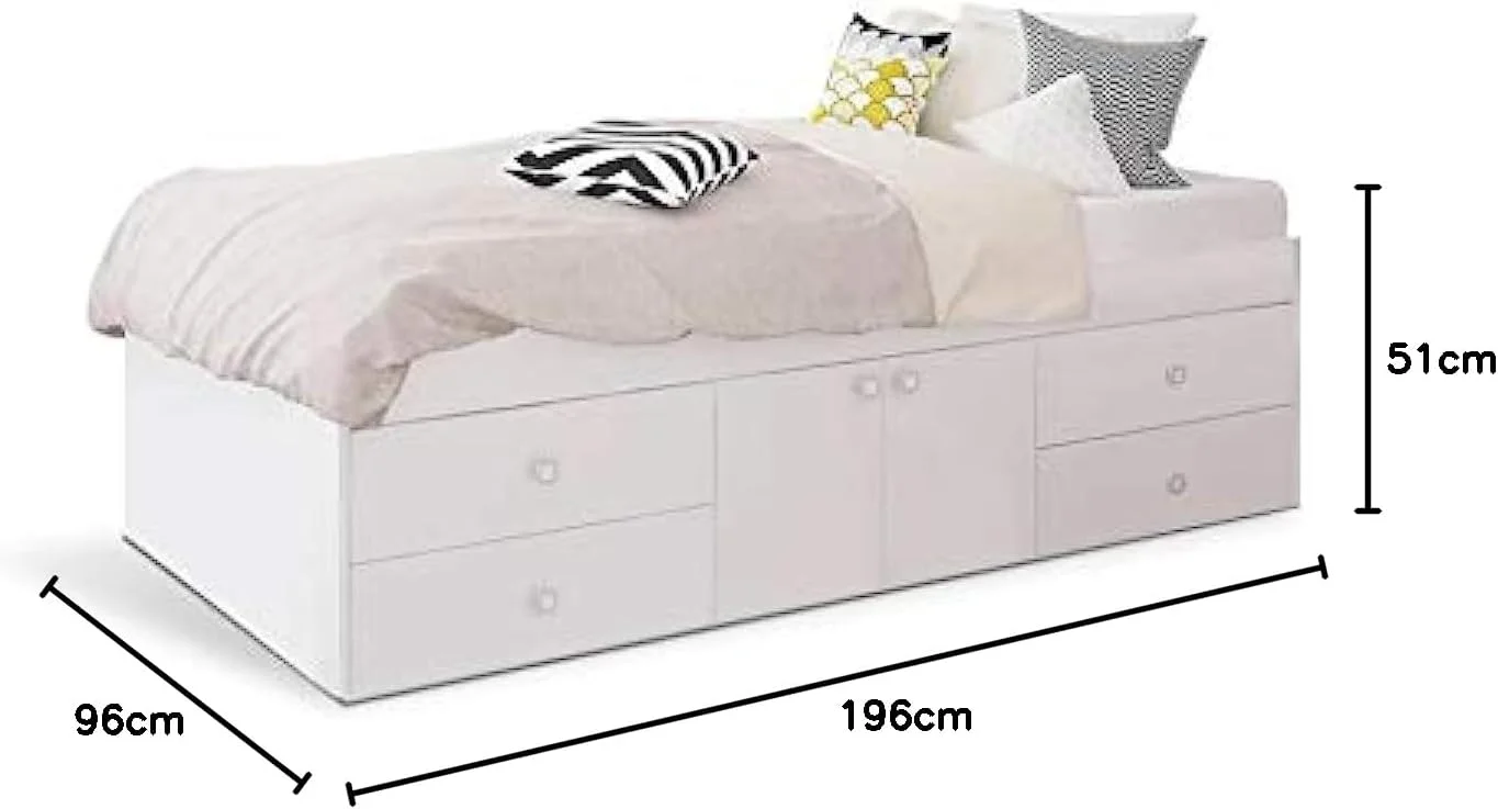 ای تو زد فرنیچر - تخت یک نفره با فضای ذخیره سازی و تشک به رنگ سفید