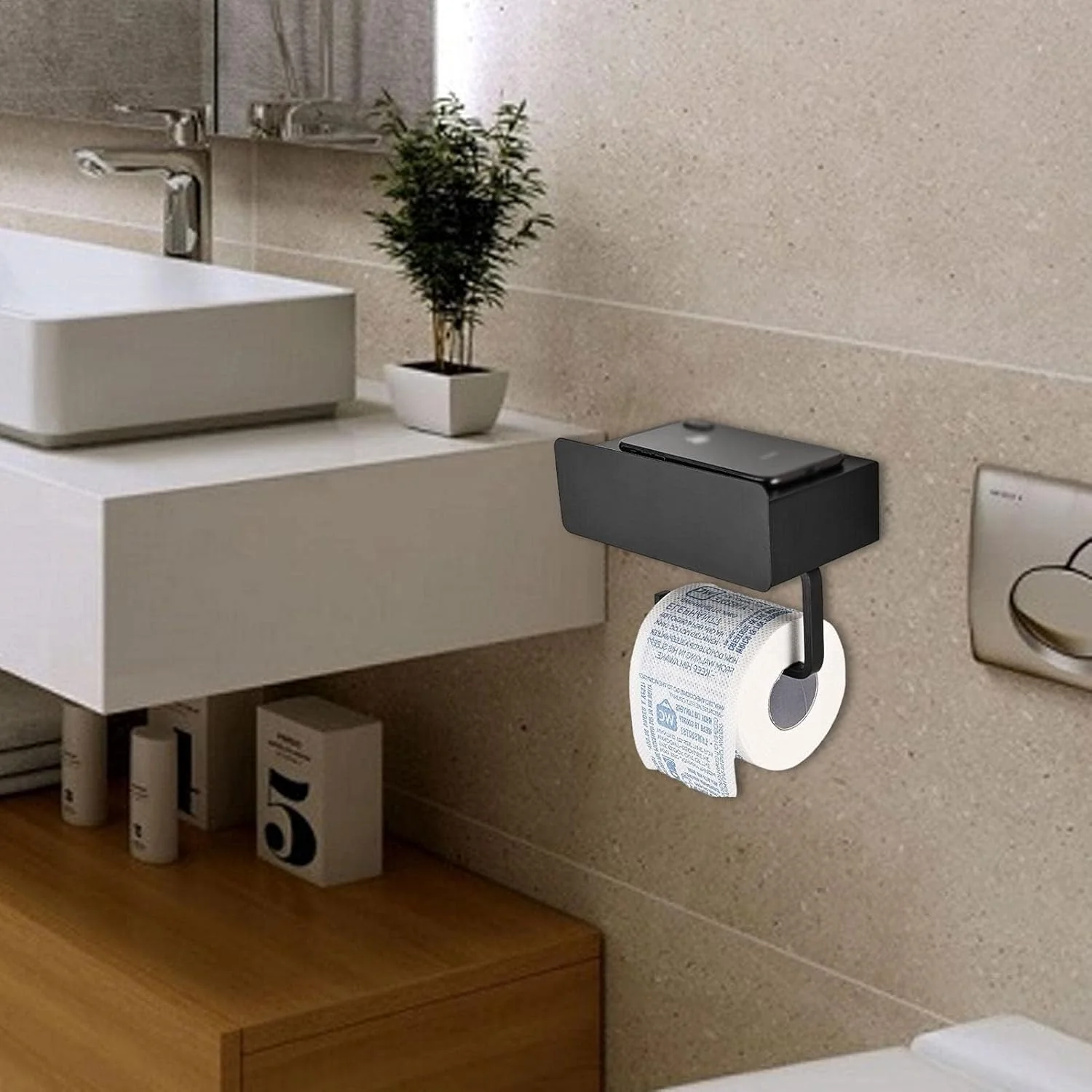 جا دستمال کاغذی رولی دیواری، نگهدارنده دستمال توالت رولی دیواری ضد زنگ برای حمام، جا دستمال کاغذی استیل ضد زنگ مشکی مات برای حمام