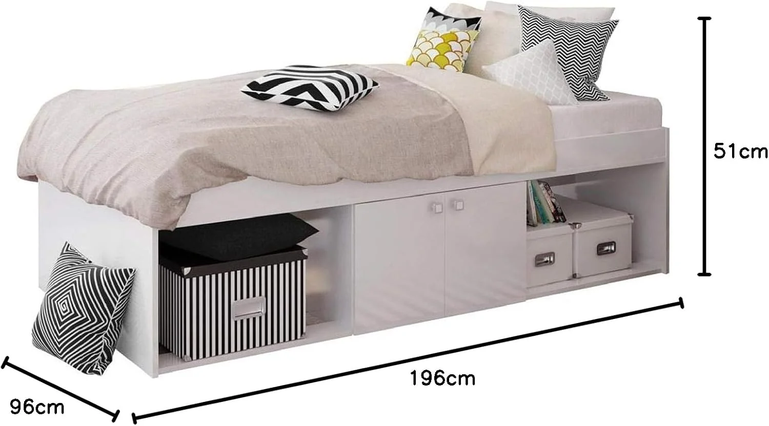 ای تو زد فرنیچر - تخت خواب یک نفره کابین دار با فضای ذخیره سازی پایین، رنگ سفید به همراه تشک ای تو زد فرنیچر - تخت خواب یک نفره کابین دار با فضای ذخیره سازی پایین، رنگ سفید به همراه تشک