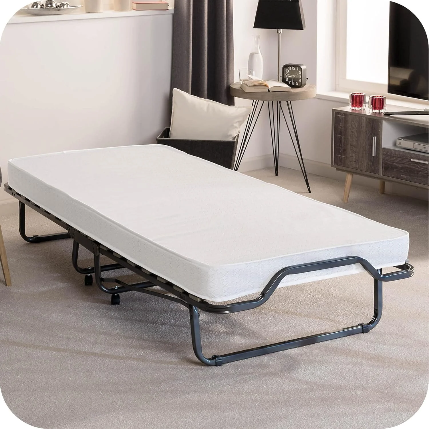 تخت مهمان تاشو، مدل Venetia با قاب فلزی محکم، شامل تشک و روکش محافظ، در 2 سایز، فولاد، سفید، 80x200 سانتی متر تخت مهمان تاشو، مدل Venetia با قاب فلزی محکم، شامل تشک و روکش محافظ، در 2 سایز، فولاد، سفید، 80x200 سانتی متر
