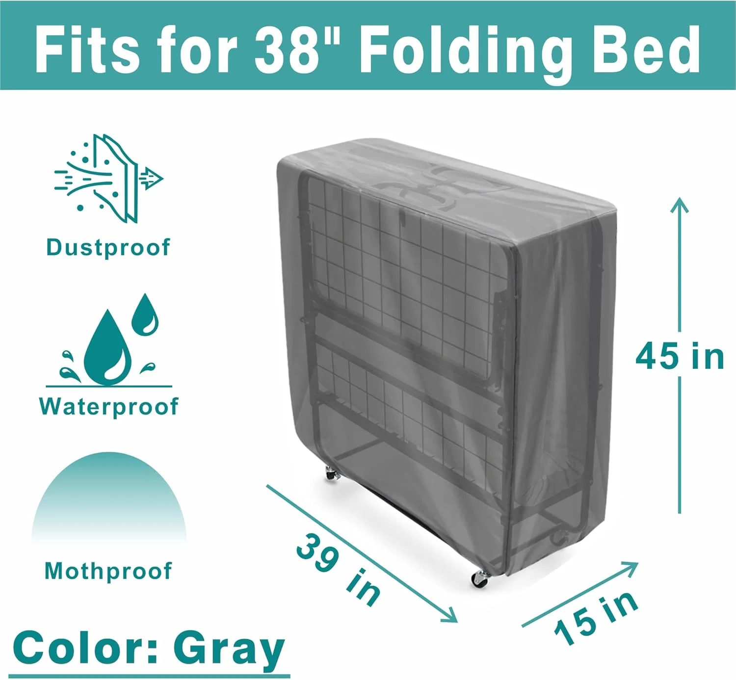 روکش محافظ تخت تاشو WES ضد آب - مناسب برای تخت تاشو 38 اینچی - روکش محافظ تخت تاشو جهانی 600D (خاکستری) روکش محافظ تخت تاشو WES ضد آب - مناسب برای تخت تاشو 38 اینچی - روکش محافظ تخت تاشو جهانی 600D (خاکستری)