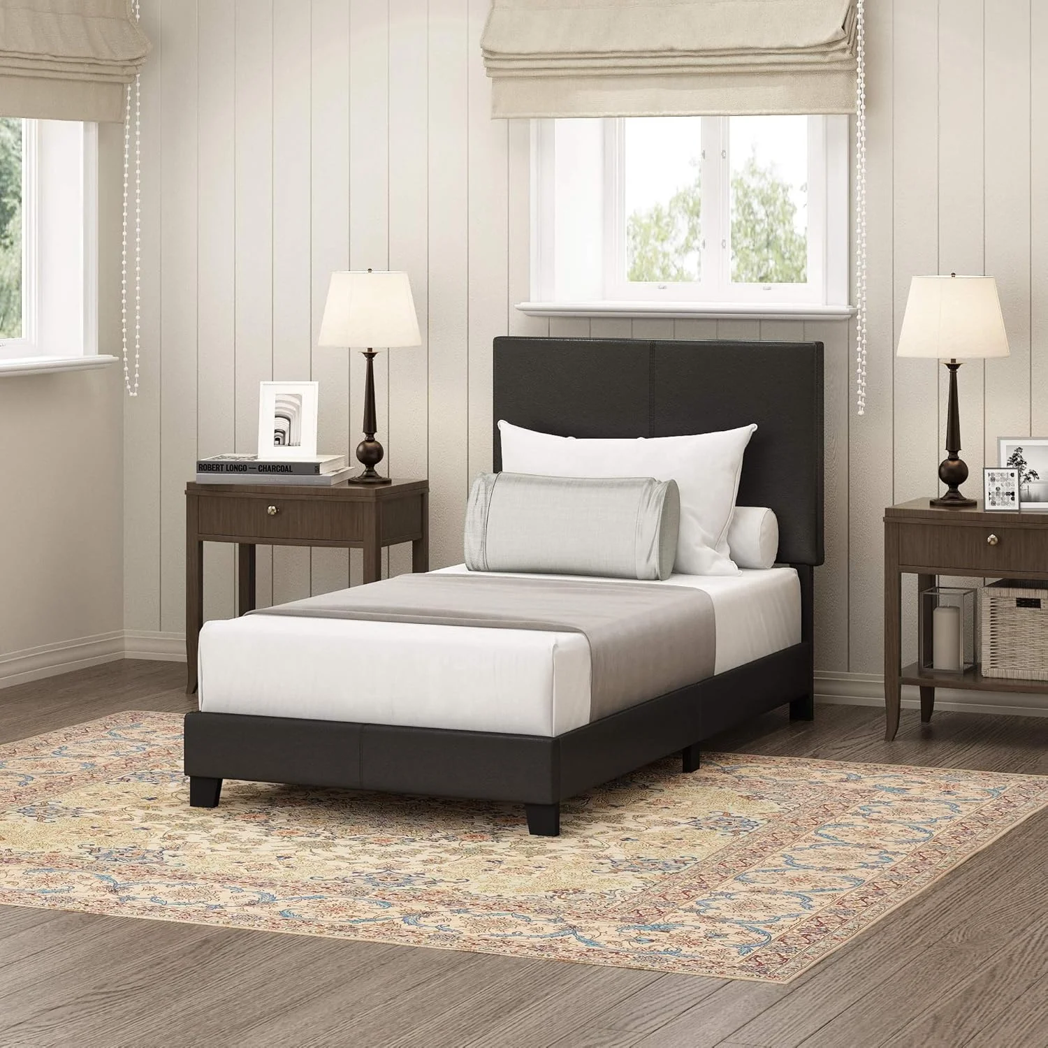 تختخواب پلتفرم روکش چرم مصنوعی FURINNO Pessac، یک نفره، مشکی تختخواب پلتفرم روکش چرم مصنوعی FURINNO Pessac، یک نفره، مشکی