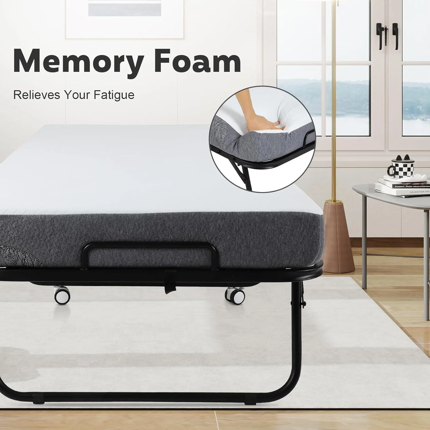تخت تاشو با تشک، تخت خواب قابل حمل برای بزرگسالان با تشک فوم حافظه دار 5 اینچی و قاب تخت فلزی، تخت مهمان مناسب برای اتاق نشیمن، تخت خواب چرخدار اداری، 75" x 31" تخت تاشو با تشک، تخت خواب قابل حمل برای بزرگسالان با تشک فوم حافظه دار 5 اینچی و قاب تخت فلزی، تخت مهمان مناسب برای اتاق نشیمن، تخت خواب چرخدار اداری، 75" x 31"