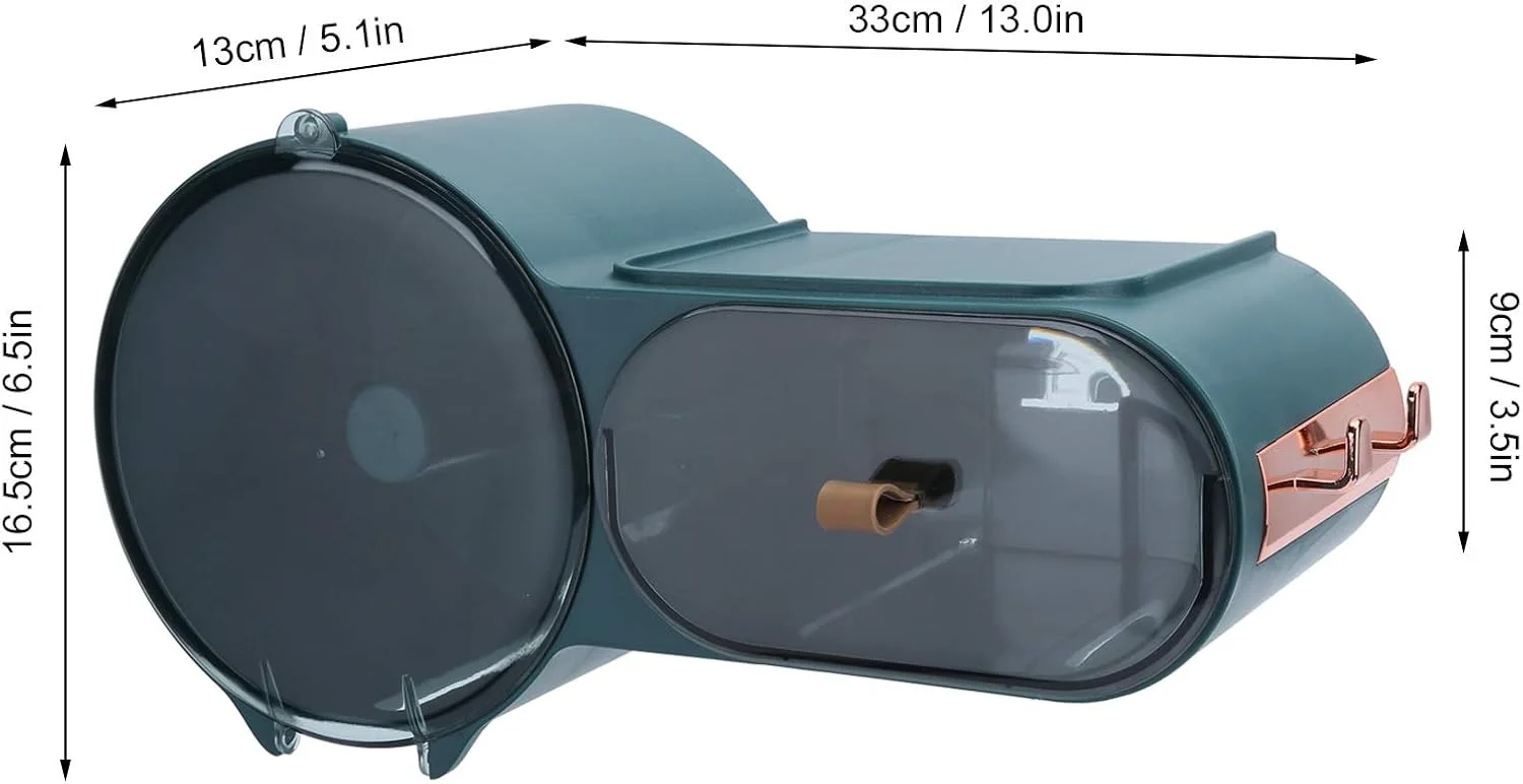 جا دستمال کاغذی توالت، جعبه نگهدارنده دستمال کاغذی ضد آب خود چسب دیواری با قلاب آویز حوله، پخش کننده ذخیره سازی رول دستمال توالت (سبز گرد)