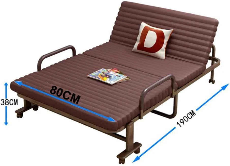 تخت مهمان تاشو XRTLYH با تشک، تشک دوقلو 3.5 اینچی تاشو، تخت خواب یک نفره قابل حمل با چرخ برای کمپینگ، دفتر کار، چرت زدن، تخت مهمان قابل تنظیم (قهوه ای)