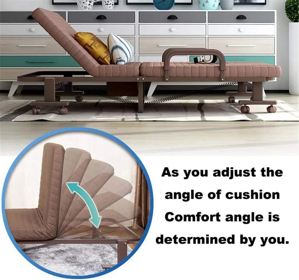 تخت مهمان تاشو XRTLYH با تشک، تشک دوقلو 3.5 اینچی تاشو، تخت خواب یک نفره قابل حمل با چرخ برای کمپینگ، دفتر کار، چرت زدن، تخت مهمان قابل تنظیم (قهوه ای)