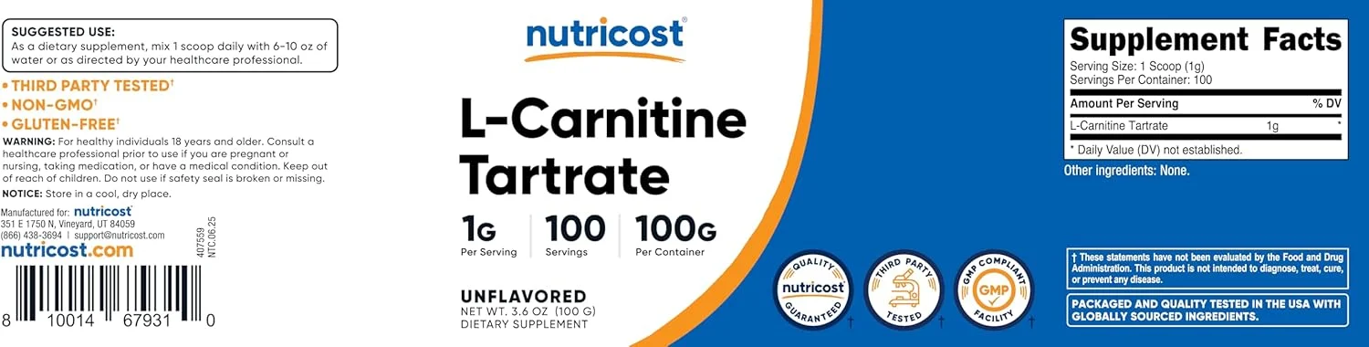 پودر ال-کارنیتین تارتارات نوتریکاست (100 گرم) - 1 گرم در هر وعده؛ 100 وعده پودر ال-کارنیتین تارتارات نوتریکاست (100 گرم) - 1 گرم در هر وعده؛ 100 وعده
