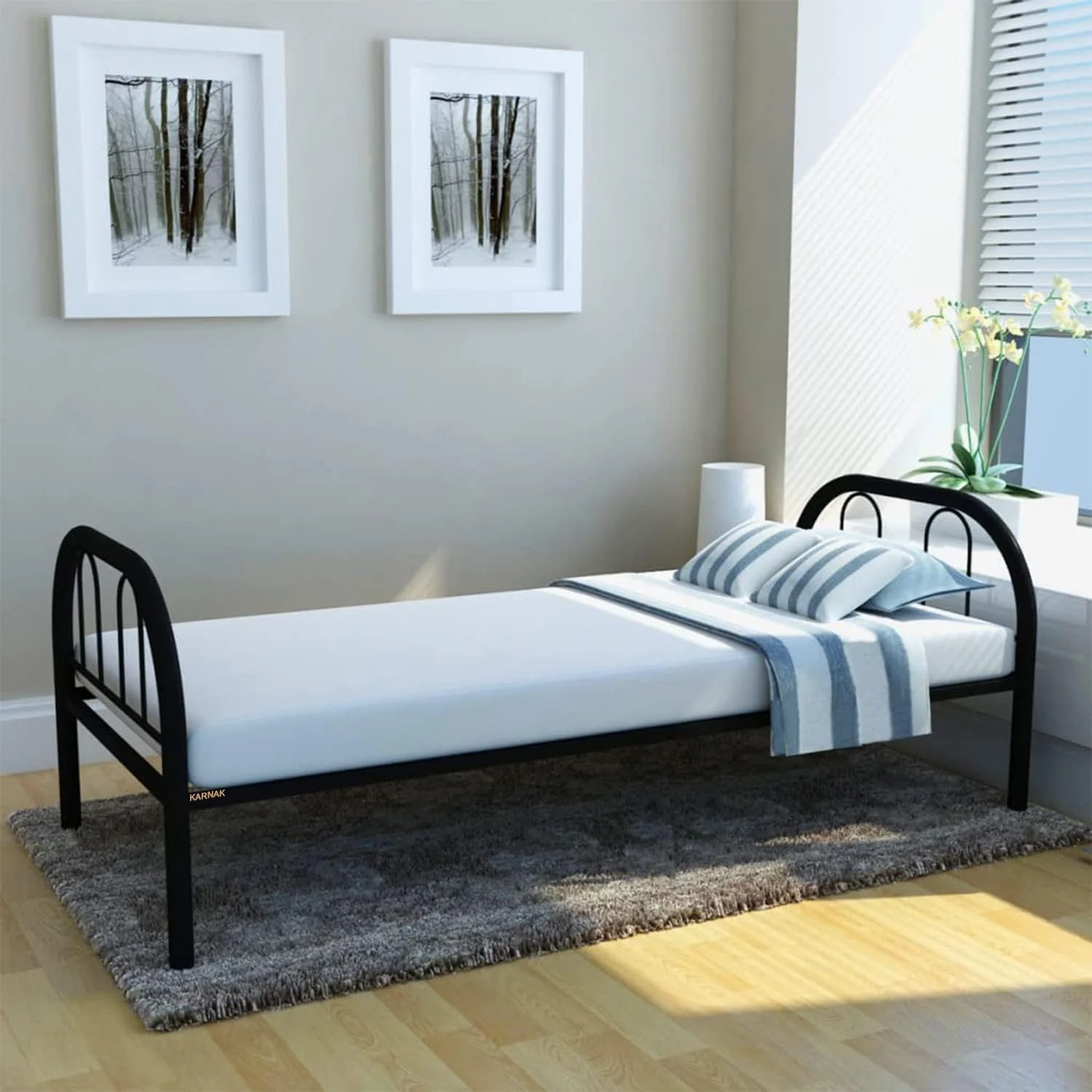 تخت فلزی یک نفره Empire Furniture با تشک طبی، مشکی، 190 طول x 90 عرض x 30 ارتفاع