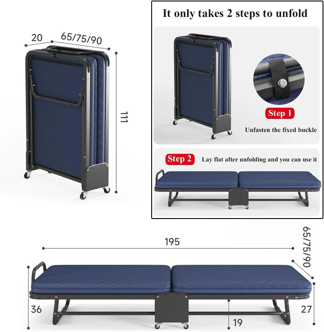 Emirates Living Folding Bed with Mattress–6-Position Adjustable Rollaway Bed with Sponge Cushion,Plywood Base, Iron Frame &Rubber Lockable Wheels Portable, Space Saver for Home,Travel (BLue) Emirates Living Folding Bed with Mattress–6-Position Adjustable Rollaway Bed with Sponge Cushion,Plywood Base, Iron Frame &Rubber Lockable Wheels Portable, Space Saver for Home,Travel (BLue)