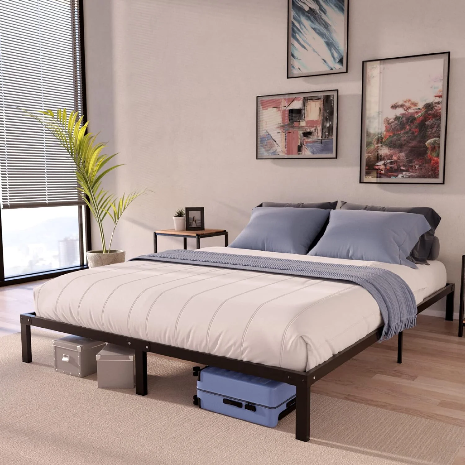 تخت فلزی مشکی Dreamzie ابعاد 150x200 سانتی متر، ارتفاع 35 سانتی متر - تخت دو نفره با مونتاژ سریع و آسان، ساختار پایدار و طراحی شیک