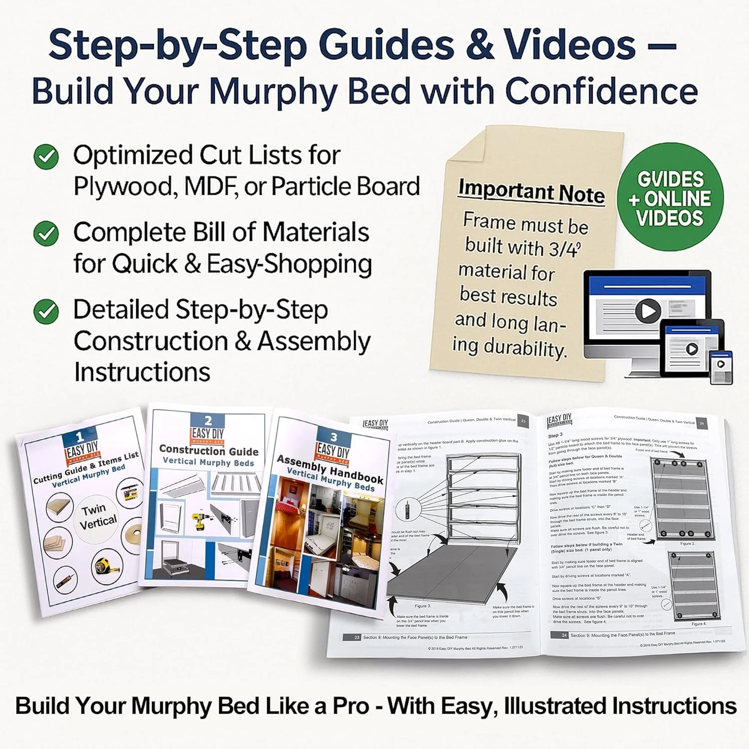 Easy DIY Murphy Bed Twin Size Hardware Kit - Twin - Vertical Wood Frame Folding Cabinet Wall for Guestroom to Build, Made in USA Easy DIY Murphy Bed Twin Size Hardware Kit - Twin - Vertical Wood Frame Folding Cabinet Wall for Guestroom to Build, Made in USA