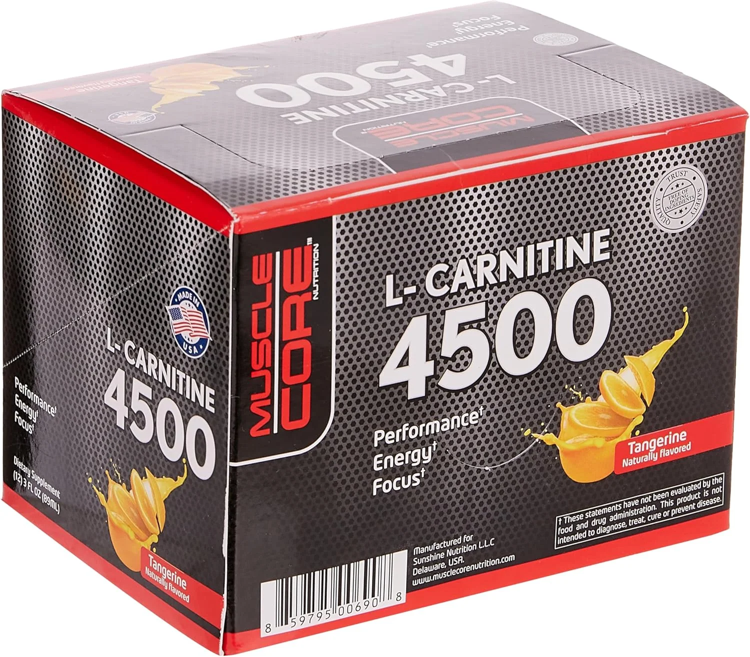 ال-کارنیتین 4500 ماسل کور نوتریشن با طعم نارنگی، جعبه 12 عددی 89 میلی لیتری