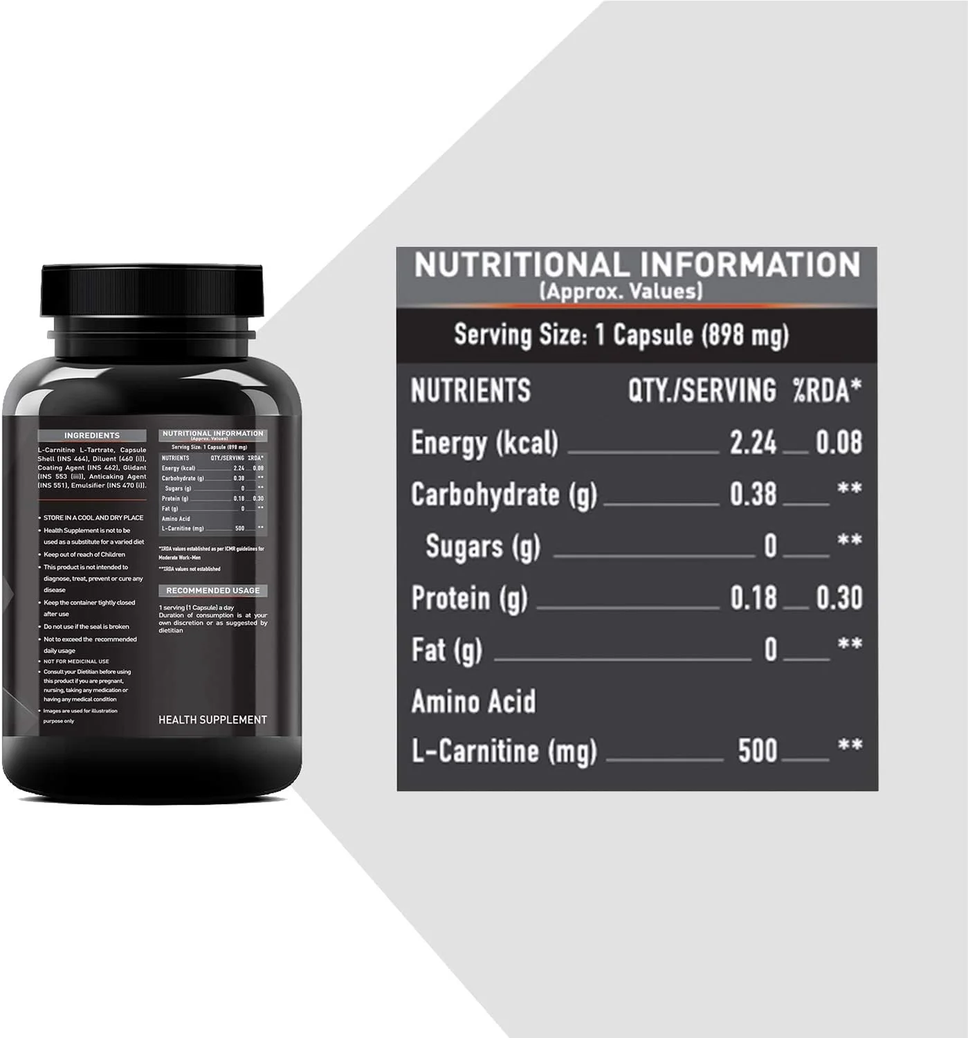MuscleBlaze ال-کارنیتین ال-تارتارات، 500 میلی گرم ال-کارنیتین، کمک به تبدیل چربی به انرژی (بدون طعم، 120 کپسول)