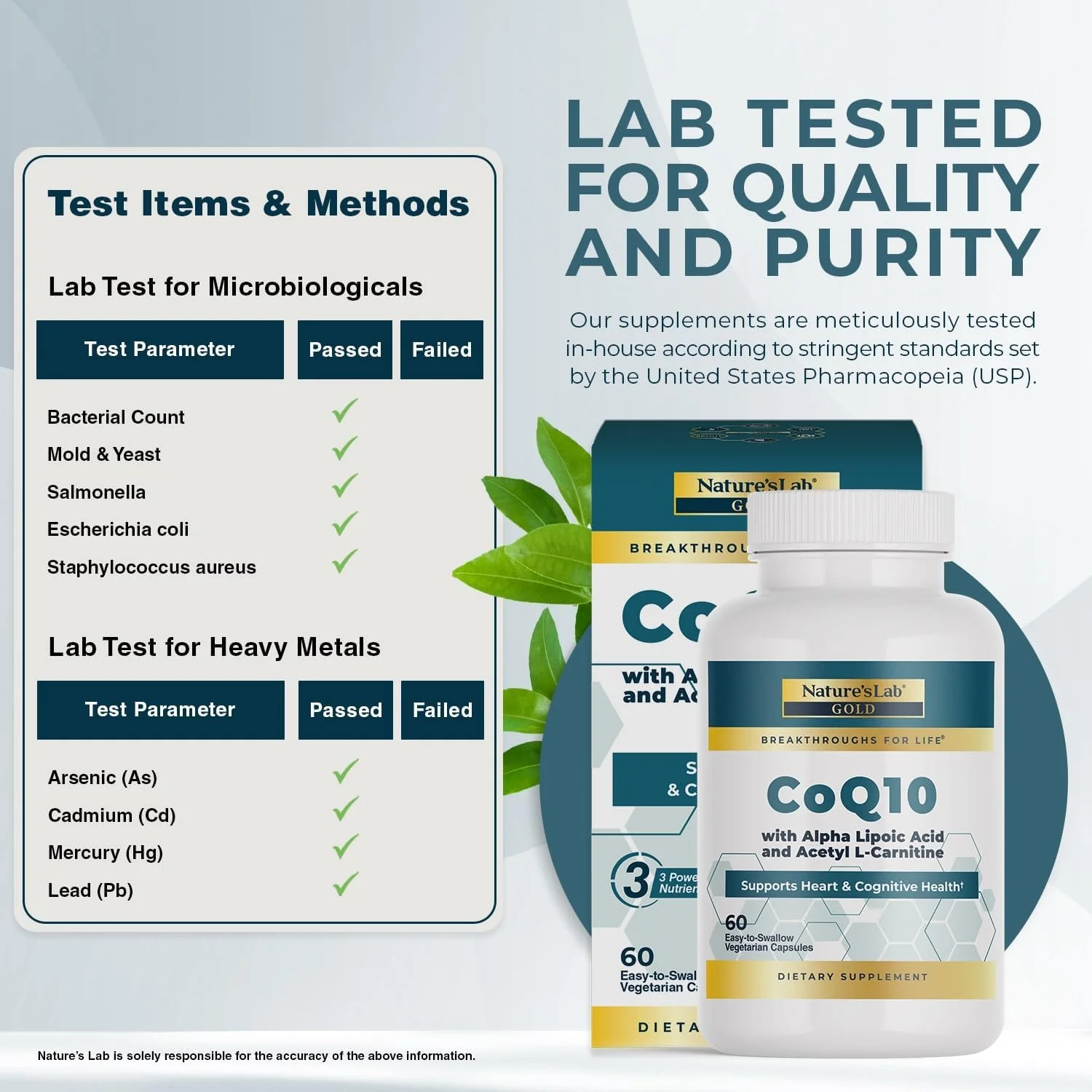 Nature's Lab CoQ10 + آلفا لیپوئیک اسید + استیل ال-کارنیتین HCl - پشتیبانی از سلامت قلب و شناختی - 60 کپسول (مصرف 1 ماهه)