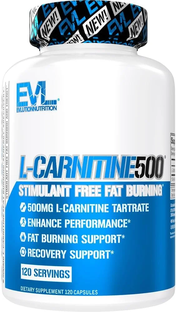 Evlution Nutrition L-Carnitine500 500 mg of Pure L Carnitine in Each Serving Stimulant-Free Capsules (120 Servings)