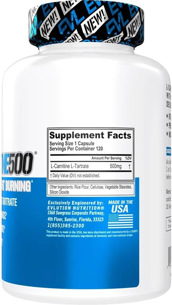 Evlution Nutrition L-Carnitine500 500 mg of Pure L Carnitine in Each Serving Stimulant-Free Capsules (120 Servings) Evlution Nutrition L-Carnitine500 500 mg of Pure L Carnitine in Each Serving Stimulant-Free Capsules (120 Servings)