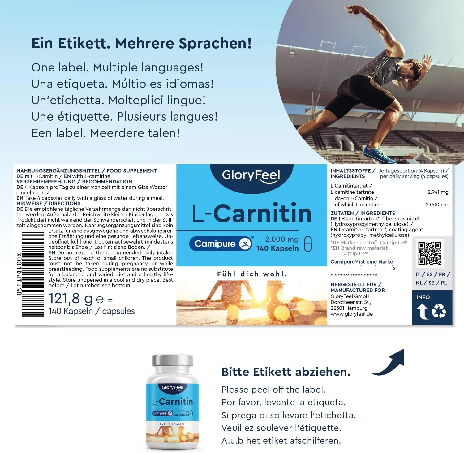 گلوریفیل ال-کارنیتین 2000 میلی گرم - ممتاز: Carnipure® از Lonza - 140 کپسول - ال کارنیتین با دوز بالا - وگان، آزمایش شده در آزمایشگاه، بدون افزودنی، ساخت آلمان گلوریفیل ال-کارنیتین 2000 میلی گرم - ممتاز: Carnipure® از Lonza - 140 کپسول - ال کارنیتین با دوز بالا - وگان، آزمایش شده در آزمایشگاه، بدون افزودنی، ساخت آلمان