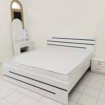تخت خواب یک نفره زامارت | تخت چوبی MDF با ابعاد 90 در 190 سانتی متر | سفید با طرح خطوط هندسی مشکی | بادوام و شیک مناسب اتاق خواب، تخت چوبی 18 میلی متری برای اتاق خواب، اتاق کودک، اتاق مهمان و خوابگاه