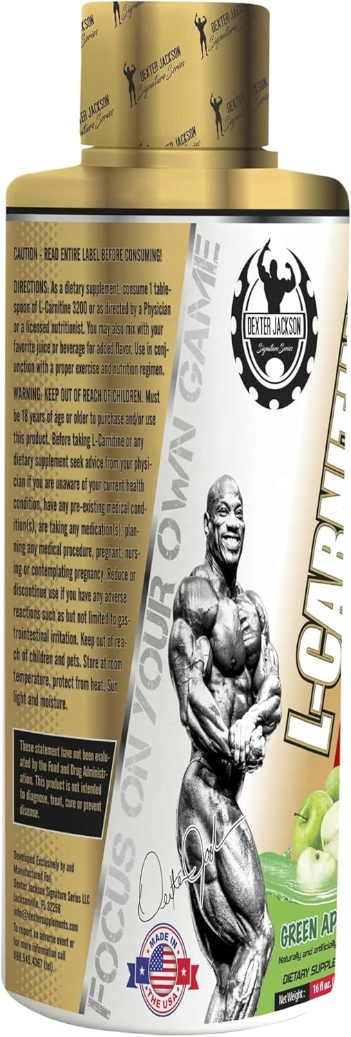 ال-کارنیتین 3000 میلی گرم سری طلایی دکستر جکسون (473.28 میلی لیتر، سیب سبز)