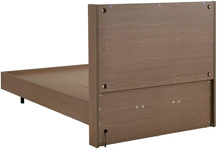 تخت خواب شناور نوجوان مدل آلیسون 120X200 دانوب هوم به همراه LED | طراحی مدرن، مبلمان قاب تخت خواب یک نفره چوبی | تخت خواب راحت (تشک شامل نمی شود) - بژ/بلوط طبیعی