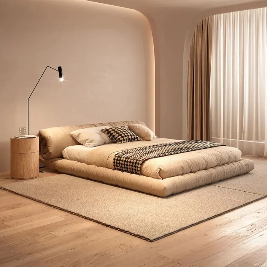 تشک فوتون مدرن ژاپنی AROMA HOMES، تخت خواب فوتون کم ارتفاع با پایه بالشتکی (بژ) (سایز کوئین)