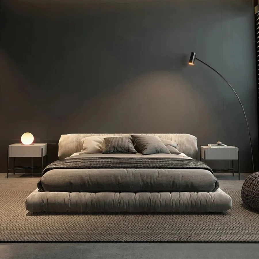 تشک فوتون مدرن ژاپنی AROMA HOMES، تخت خواب فوتون کم ارتفاع با پایه بالشتکی (خاکستری) (سایز کوئین)