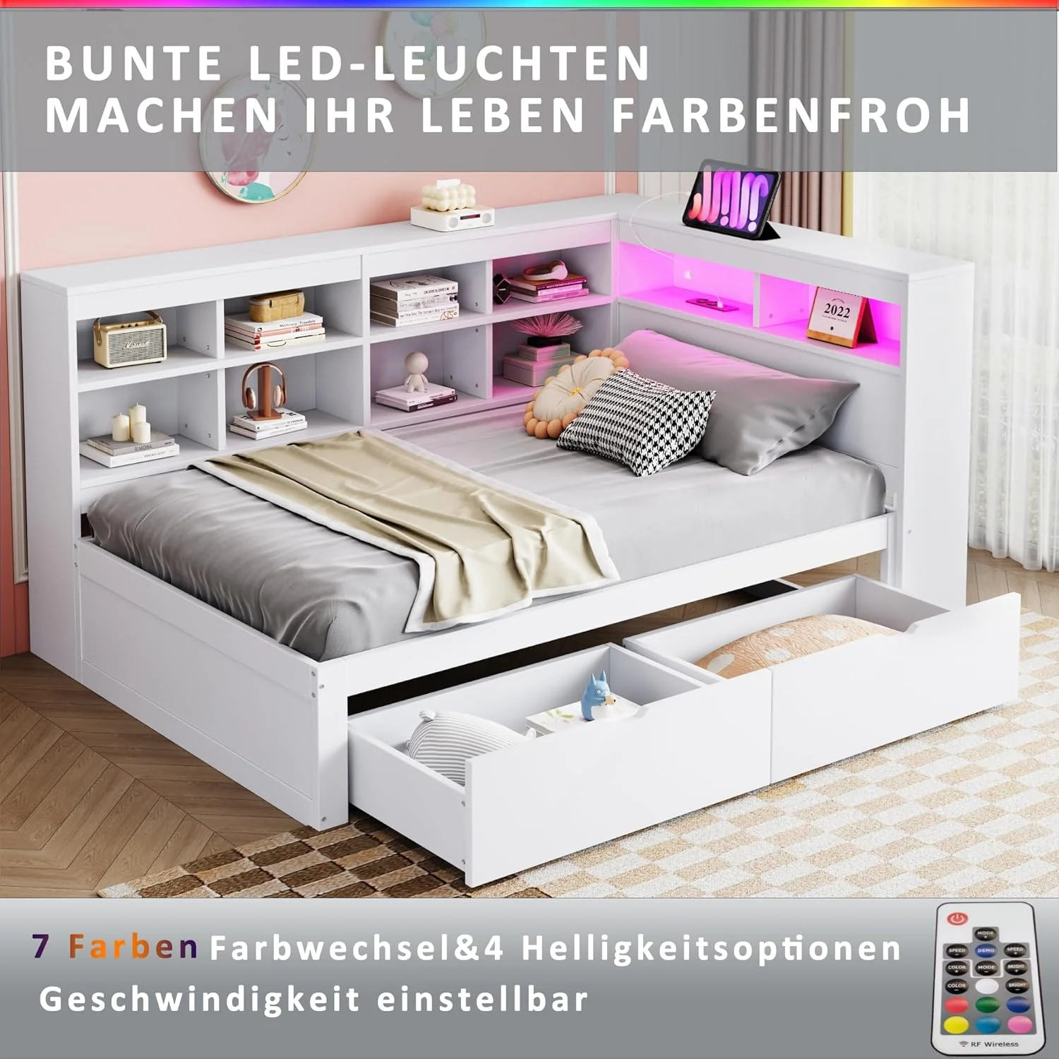 مبل تختخواب شو چوبی جامد YESGIGA ابعاد 90 در 200 سانتی متر، با تختخواب کشویی، با پورت USB و چراغ، دارای قفسه و محفظه های ذخیره سازی، فضای ذخیره سازی فراوان، تختخواب چوبی یک نفره چند منظوره (سفید) مبل تختخواب شو چوبی جامد YESGIGA ابعاد 90 در 200 سانتی متر، با تختخواب کشویی، با پورت USB و چراغ، دارای قفسه و محفظه های ذخیره سازی، فضای ذخیره سازی فراوان، تختخواب چوبی یک نفره چند منظوره (سفید)