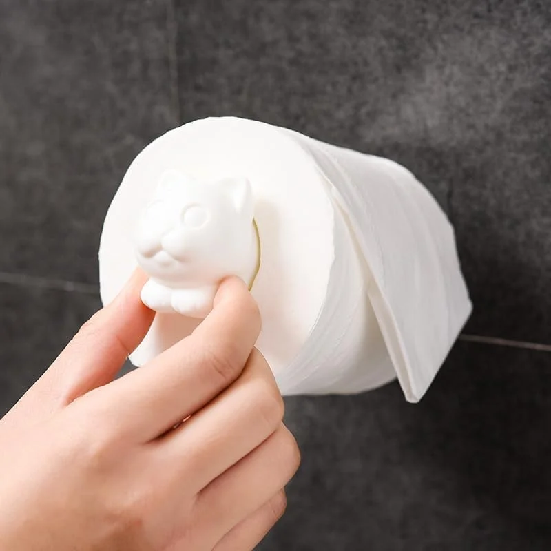 1 عدد جا دستمال کاغذی دیواری طرح گربه کارتونی، نگهدارنده تلسکوپی دستمال کاغذی، پخش کننده رول دستمال آشپزخانه، رول حوله کاغذی حمام (سفید)