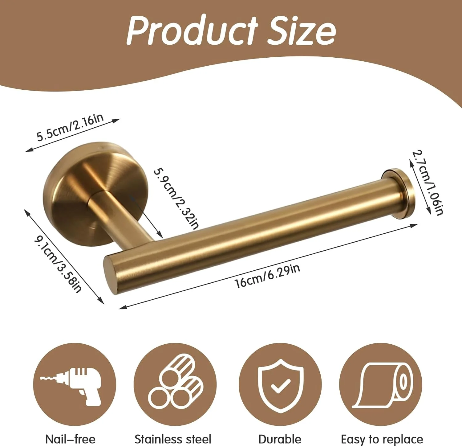 جا دستمال توالت طلایی، ریل حوله دیواری برنجی برس خورده لوازم جانبی حمام جا کاغذی توالت جا دستمال کاغذی برای حمام آشپزخانه