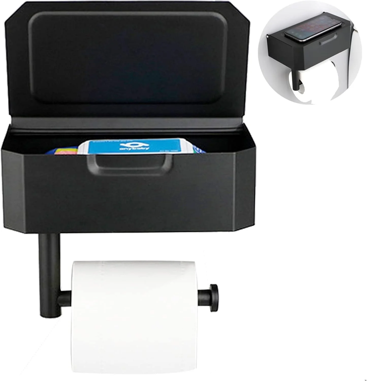 جا دستمال کاغذی دیواری با قفسه، جا دستمال کاغذی دیواری با پیچ/چسب، جا دستمال کاغذی و دستمال مرطوب برای نگهداری دستمال توالت، جعبه نگهداری دستمال کاغذی استیل ضد زنگ SUS304