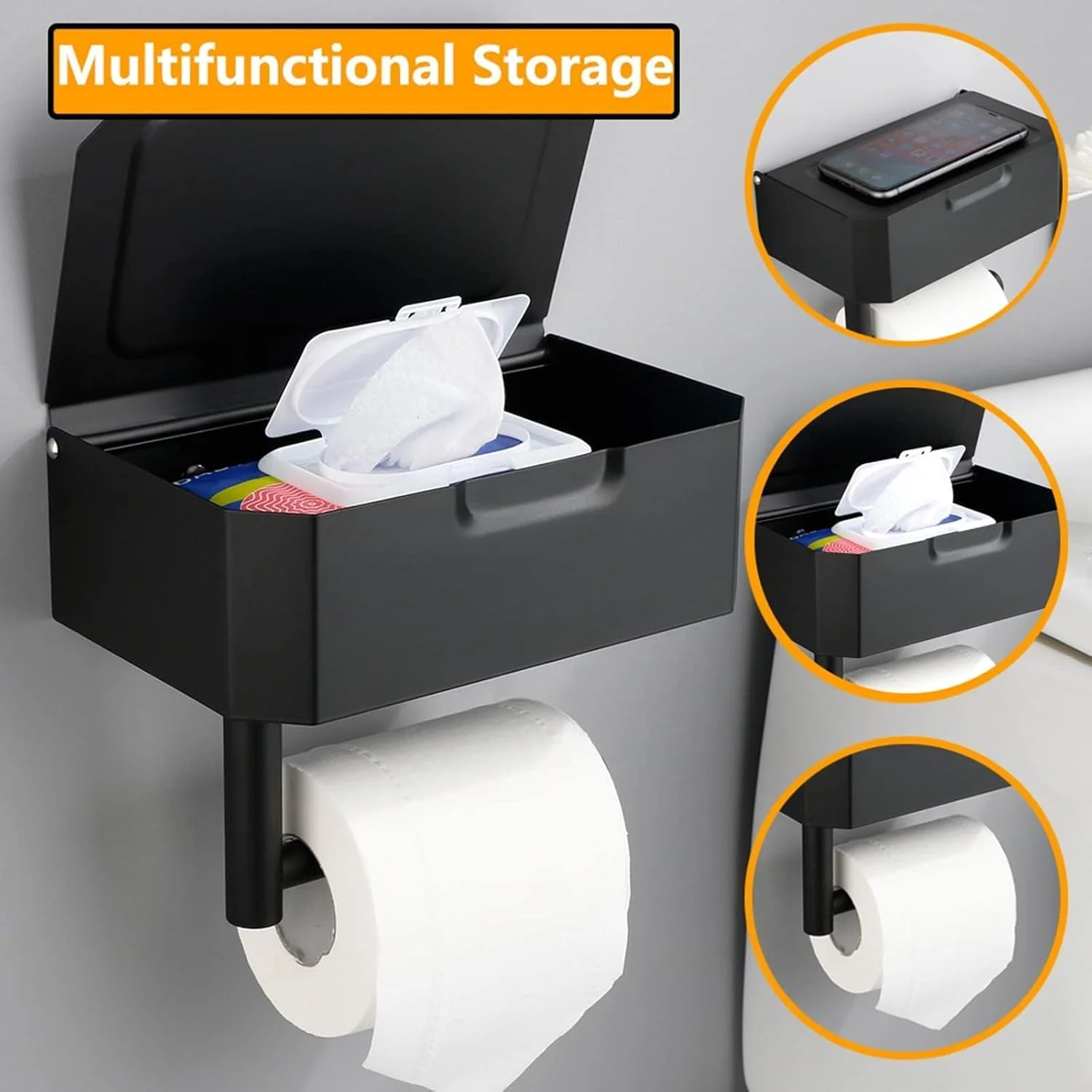 جا دستمال کاغذی دیواری با قفسه، جا دستمال کاغذی دیواری با پیچ/چسب، جا دستمال کاغذی و دستمال مرطوب برای نگهداری دستمال توالت، جعبه نگهداری دستمال کاغذی استیل ضد زنگ SUS304