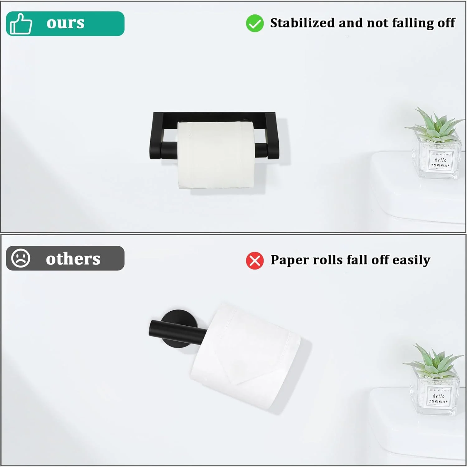 جا دستمال کاغذی استیل 304 موچه، 17.3 سانتی متر، با میله فنری برای دستشویی، 2 روش نصب - چسب یا پیچ با پوشش، مشکی