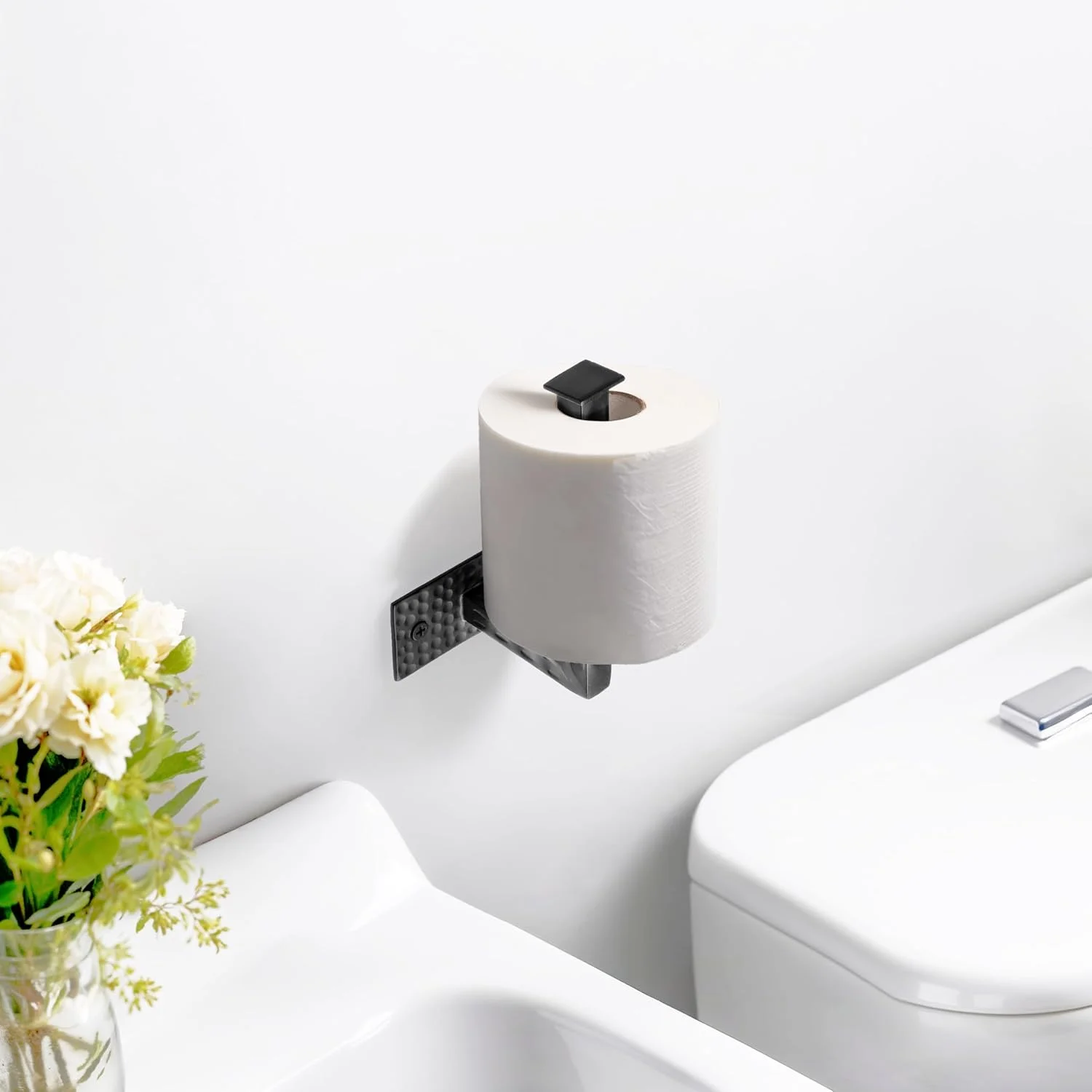 Monarch Abode 21133 Modern Hammered Metal Toilet Paper Holder and Dispenser for Bathroom Hardware and Storage, Holds, Dispenses, Mounting Hardware Included, Matte Black