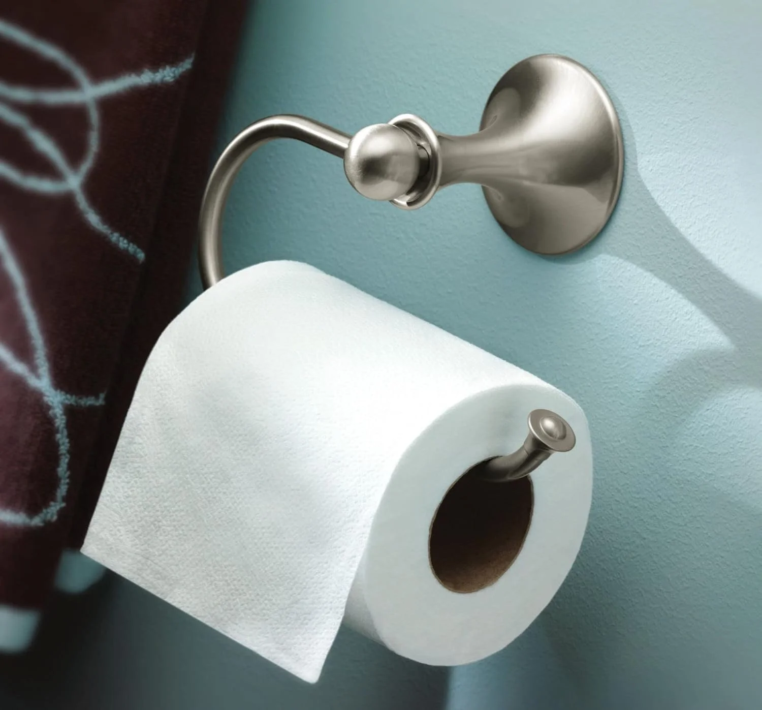 جا دستمال کاغذی تکی اروپایی Moen DN7708BN مدل Lounge Collection با لوازم نصب، نیکل برس خورده مقاوم در برابر لکه