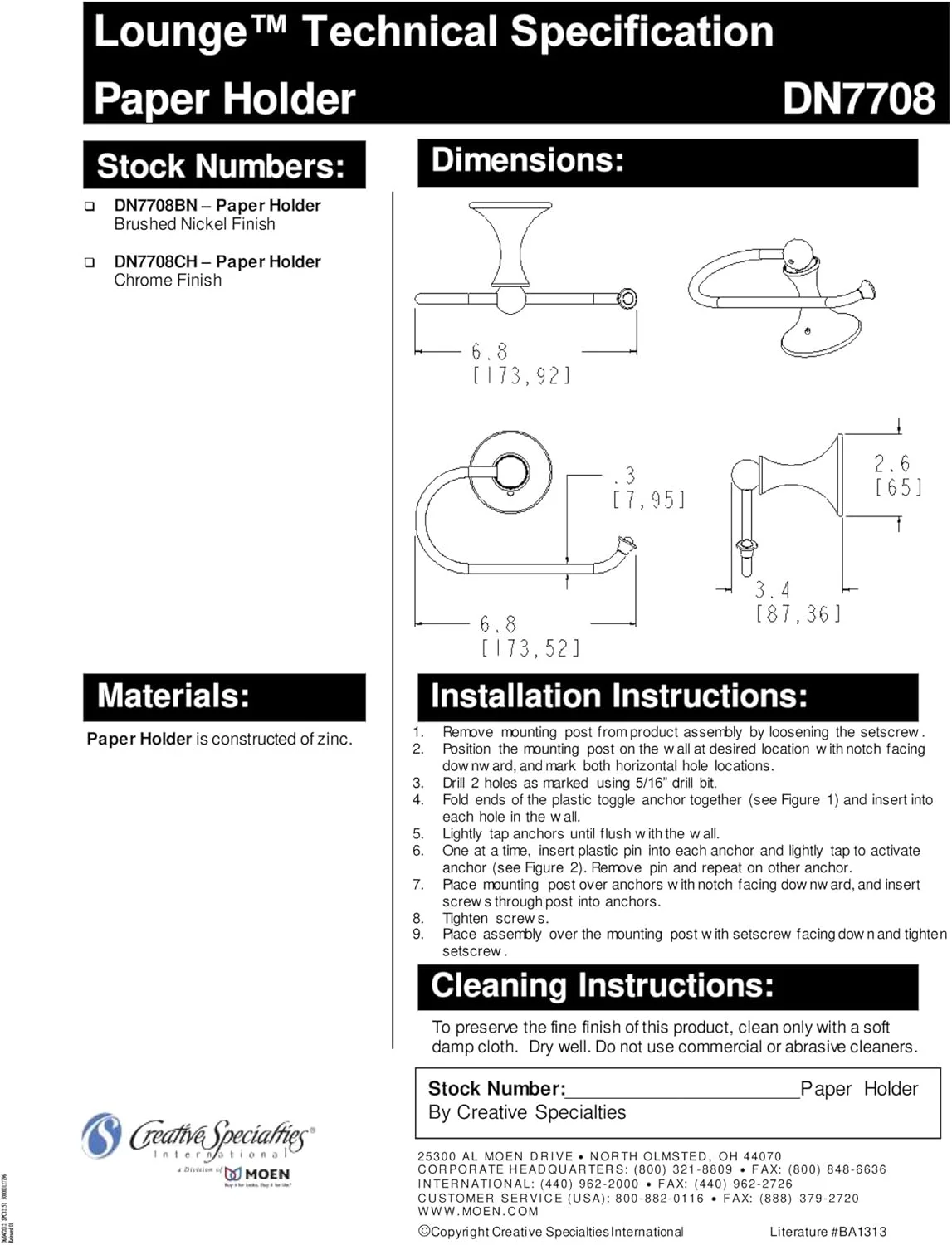 جا دستمال کاغذی تکی اروپایی Moen DN7708BN مدل Lounge Collection با لوازم نصب، نیکل برس خورده مقاوم در برابر لکه