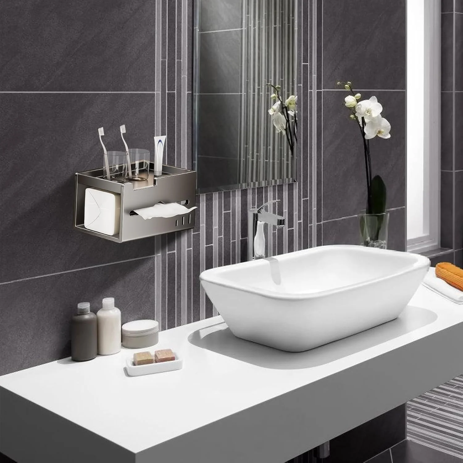 جا دستمال کاغذی توالت مدرن | جا دستمال کاغذی حمام با قفسه - پخش کننده دستمال سفره آلومینیومی ضد زنگ، سازمان دهنده ذخیره سازی دکور مدرن برای لوازم جانبی حمام آشپزخانه RV جا دستمال کاغذی توالت مدرن | جا دستمال کاغذی حمام با قفسه - پخش کننده دستمال سفره آلومینیومی ضد زنگ، سازمان دهنده ذخیره سازی دکور مدرن برای لوازم جانبی حمام آشپزخانه RV