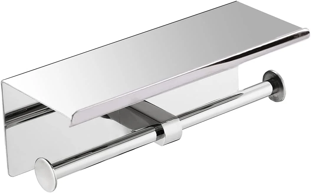 جا دستمال توالت دوقلو میفولی با قفسه تلفن، نگهدارنده دستمال توالت، قفسه نگهدارنده کاغذ استیل ضد زنگ 8K Mirror SUS304، جا دستمال کاغذی دیواری دوقلو ضد افتادن