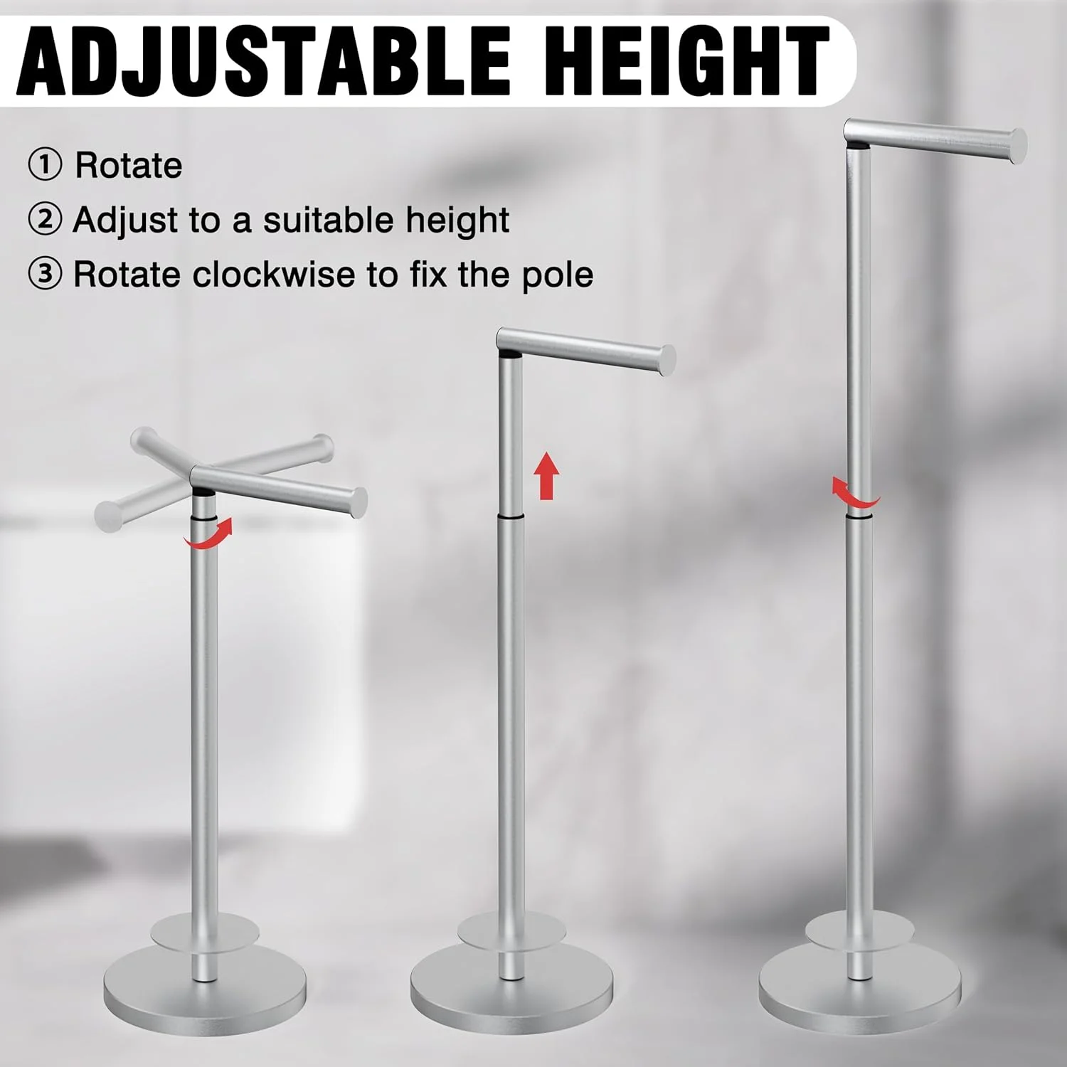 پایه نگهدارنده دستمال توالت MIROAMZ، با قابلیت تنظیم ارتفاع، ذخیره سازی 6 رول اضافی، مناسب برای نگهداری در حمام، ضد زنگ با استیل ضد زنگ SUS304 (نیکل برس خورده)