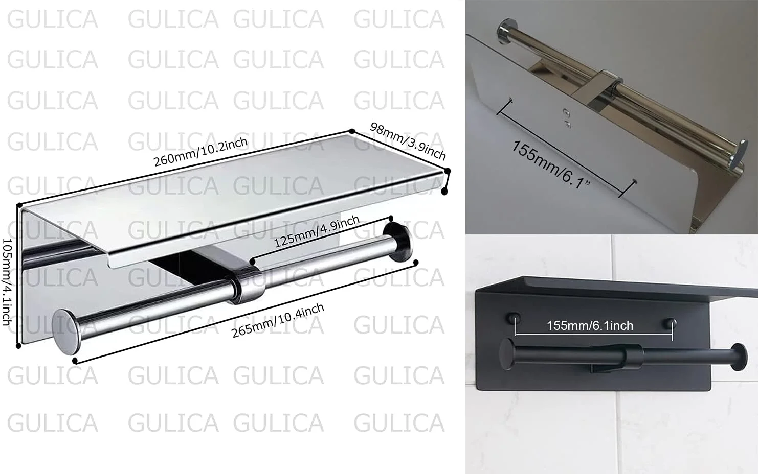 جا دستمال توالت دوقلو میفولی با قفسه تلفن، نگهدارنده دستمال توالت، قفسه نگهدارنده کاغذ استیل ضد زنگ 8K Mirror SUS304، جا دستمال کاغذی دیواری دوقلو ضد افتادن