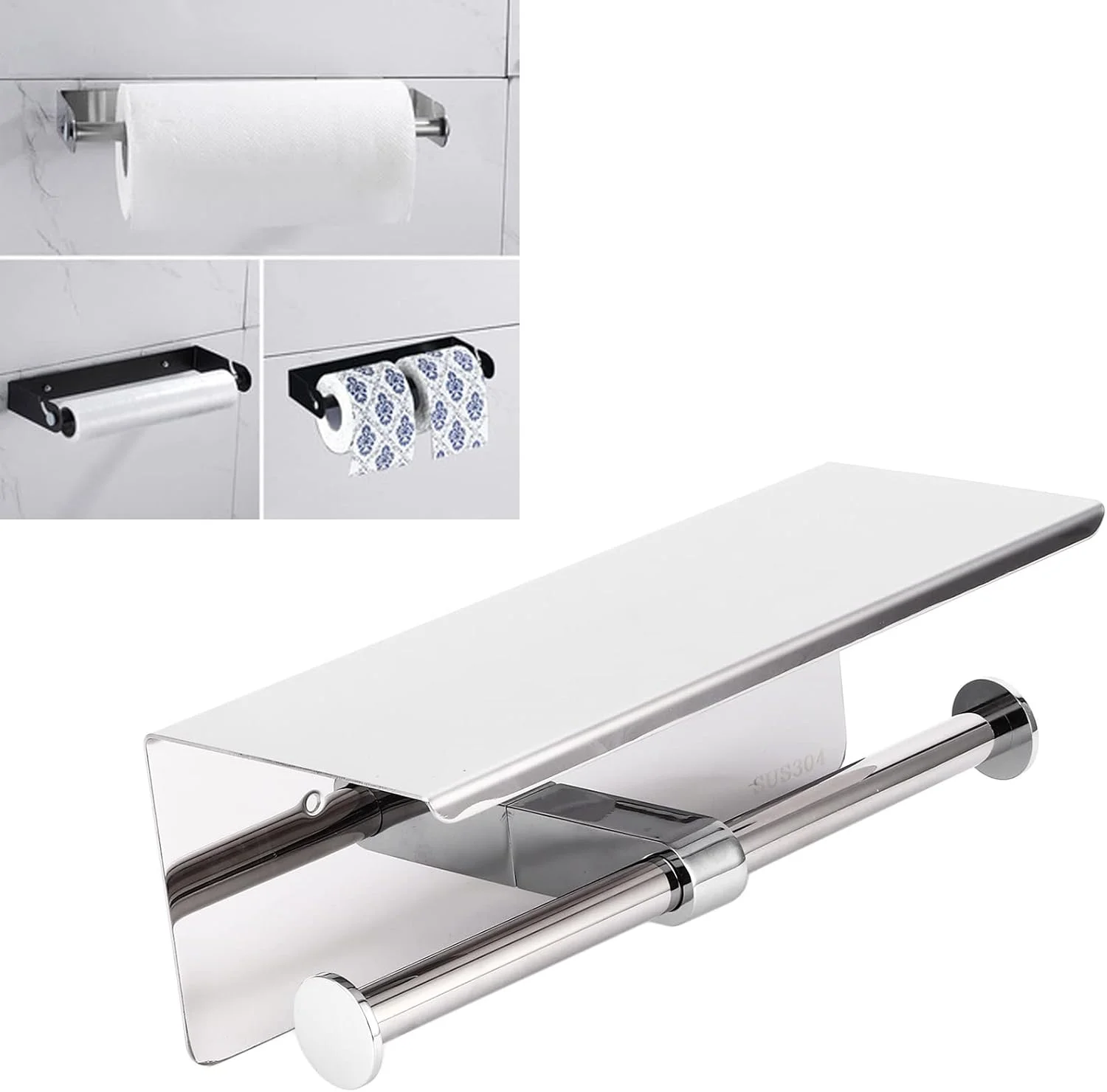 جا دستمال توالت میوکی‌سی‌ال، دو سر باز، نصب دیواری، جنس استیل ضد زنگ 304، مناسب برای حمام و آشپزخانه، مدل Miokyclg7x1fy2p5s