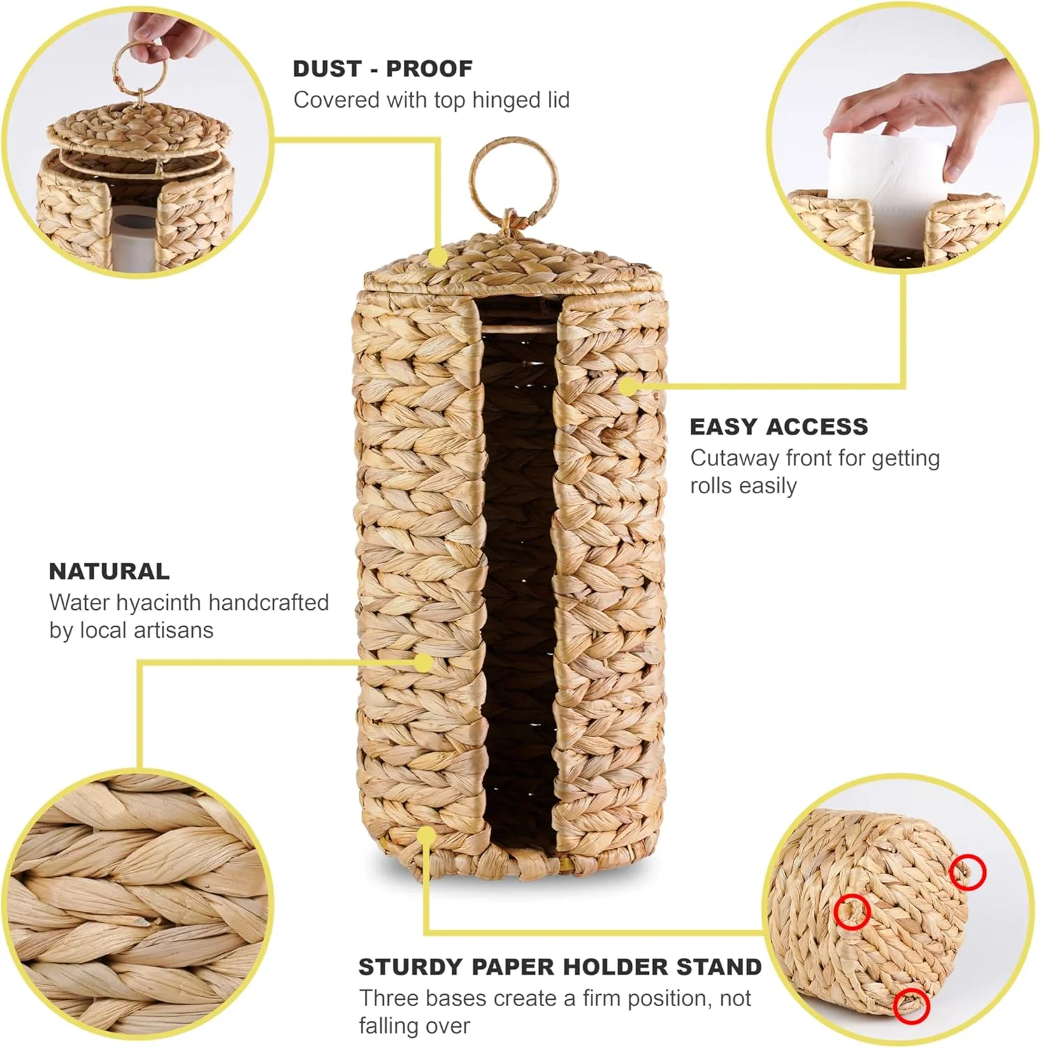 جای دستمال توالت حصیری MINHKUST با درب، نگهدارنده دستمال توالت تا 3 رول بزرگ، سبد دستمال توالت سنبل آبی، سازمان دهنده لوازم جانبی حمام جای دستمال توالت حصیری MINHKUST با درب، نگهدارنده دستمال توالت تا 3 رول بزرگ، سبد دستمال توالت سنبل آبی، سازمان دهنده لوازم جانبی حمام