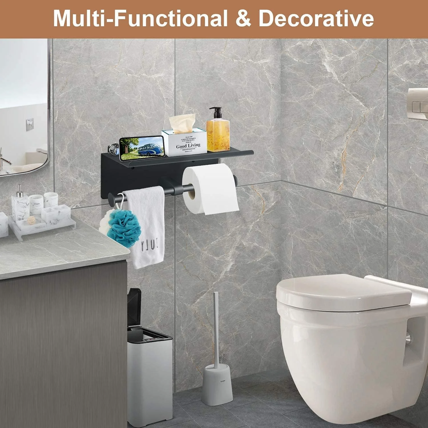 نگهدارنده دستمال توالت MIXDE با قفسه، نگهدارنده دستمال توالت دیواری، نگهدارنده دستمال کاغذی دو رول، پخش کننده دستمال توالت حمام نگهدارنده دستمال توالت MIXDE با قفسه، نگهدارنده دستمال توالت دیواری، نگهدارنده دستمال کاغذی دو رول، پخش کننده دستمال توالت حمام