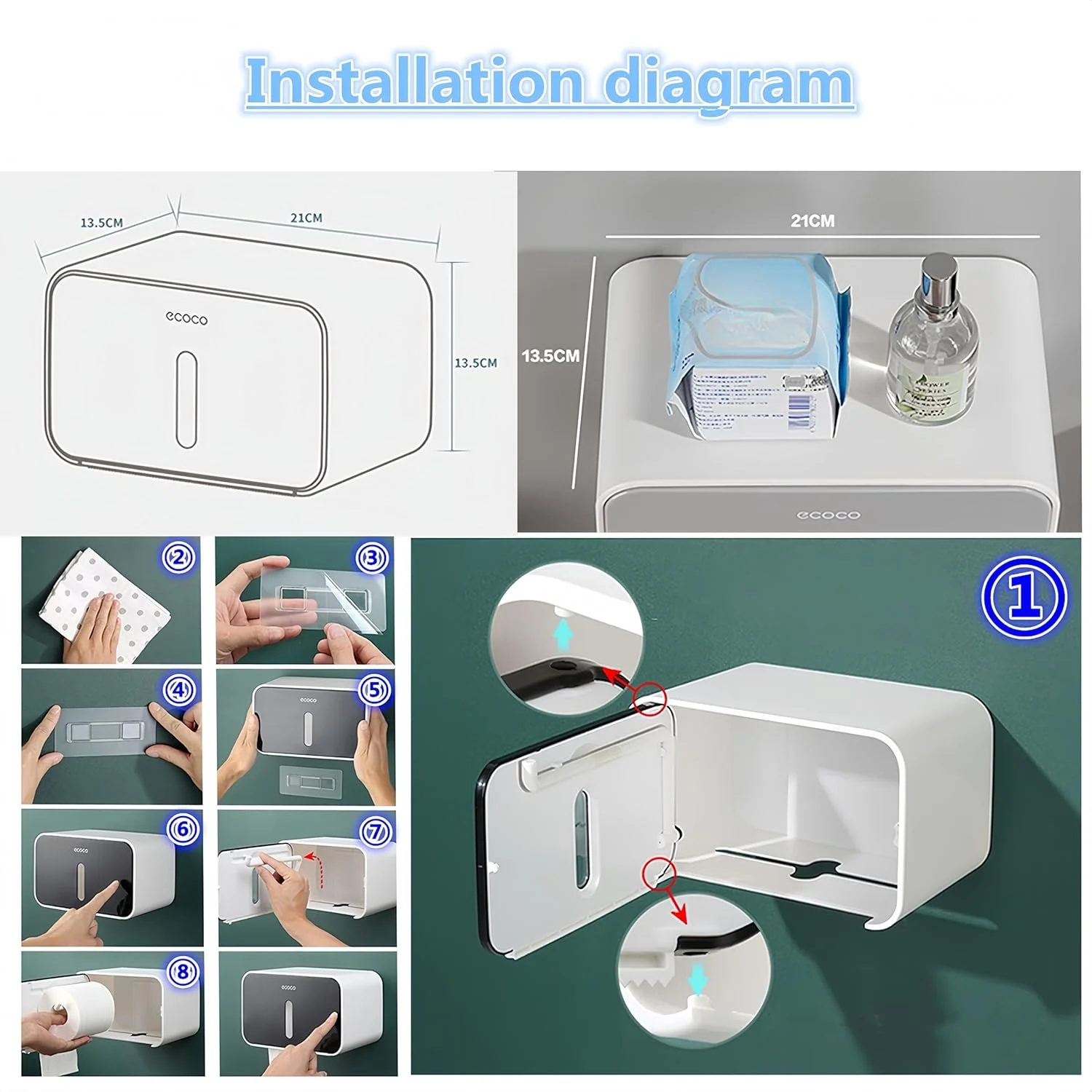جا دستمال کاغذی دیواری MeiYiJia با قفسه ذخیره سازی، خود چسب بدون نیاز به سوراخ کاری: نصب و راه اندازی حمام با ضد آب و ضد گرد و غبار (آبی) جا دستمال کاغذی دیواری MeiYiJia با قفسه ذخیره سازی، خود چسب بدون نیاز به سوراخ کاری: نصب و راه اندازی حمام با ضد آب و ضد گرد و غبار (آبی)