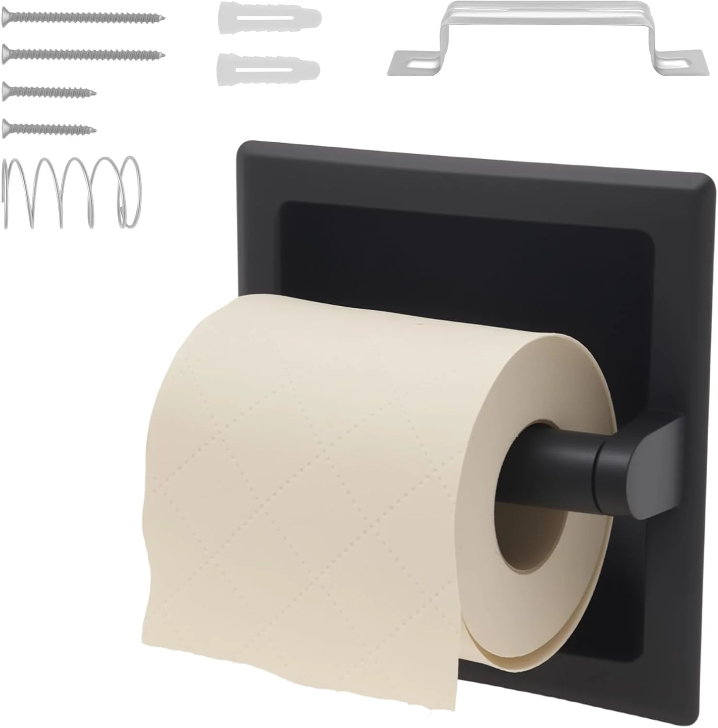 جا دستمال کاغذی توکار MENIBBLER، نگهدارنده رول دستمال کاغذی دیواری، استیل ضد زنگ 304، قفسه دستمال کاغذی صرفه جویی در فضا، پخش کننده رول دستمال کاغذی دیواری برای حمام، اتاق خواب، آشپزخانه (مشکی)